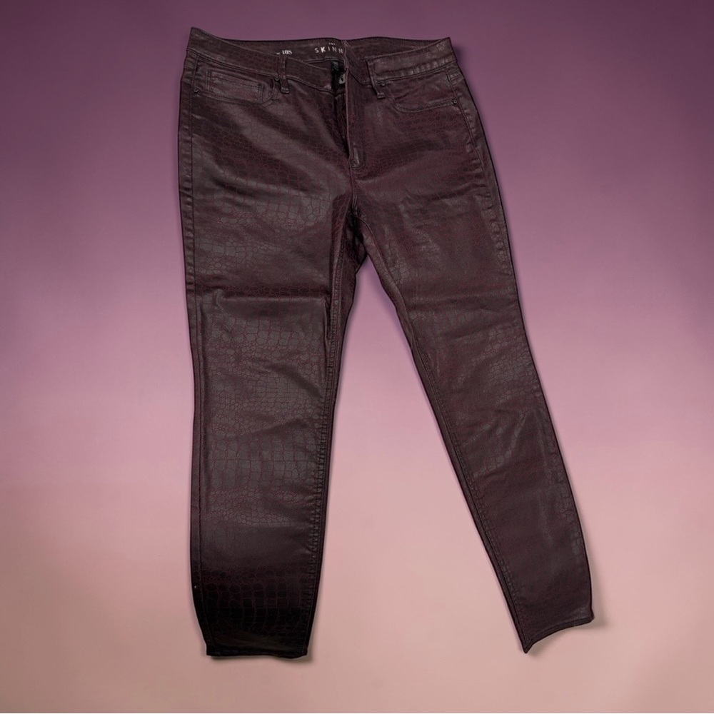 White House Black Market Skinny Croc-Embossed Pants in Burgundy
